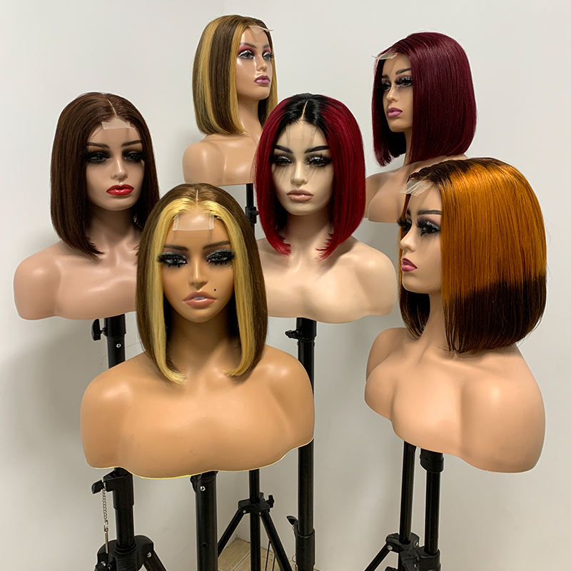 100% Human Hair Lace Front Bob Wig | Brazilian Straight Closure Wig